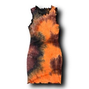 Orange and Black Tie-Dye Alt Whimsigoth Bodycon Mini Dress